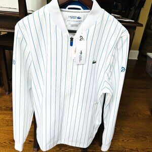 LACOSTE Sport Men's Large Novak Full Zip Striped Taffeta Jacket White Marina NWT